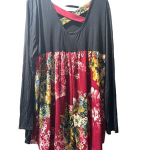 NWT Heimish USA Elegant Black and Floral Women's Top with Cross Detail on Back